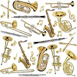 Marspark 32 Pcs Gold Musical Instruments Cutouts Musical Party Decorations Imitation Metal Paper Cut Outs for Marching Band Jazz Theme Party Decorations Music Birthday Bulletin Board Decor