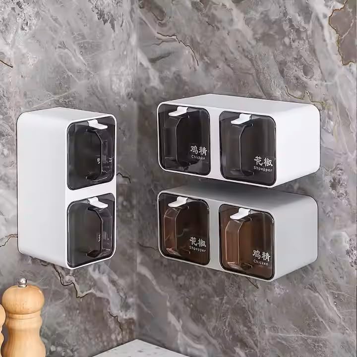 Image of ZEUS GLOBALIZED Wall-Mounted Spice Holder - Kitchen Seasoning Box & Organizer for Herbs and Premix Powders - Durable Plastic Spice Rack Floating Shelves - (2 GRID)