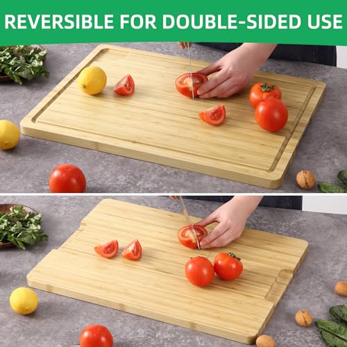 GarveeHome 20" Large Cutting Board, Bamboo Wood Cutting Board for Kitchen with Handles and Juice Groove, Reversible Chopping Board for Meat, Cheese Board Charcuterie Serving Tray, 20 x 14 Inch