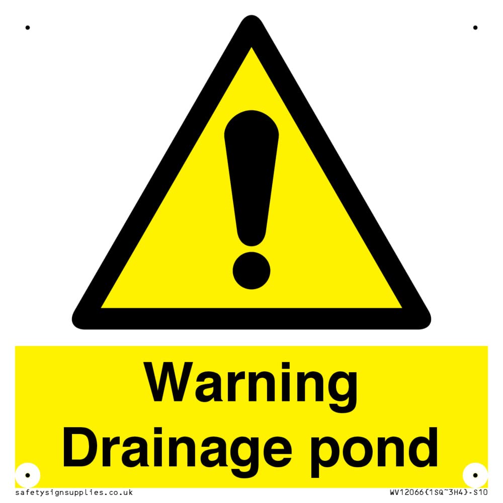 Warning Drainage pond Sign - 100x100mm - S10