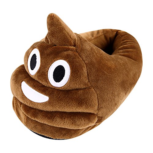 Eleery Pantoufles Peluches Chausson Peluche Adulte Unisexe Mignon Anti-dérapant Légers Emoji Agréable Ouple Maison Bureau (Marron)