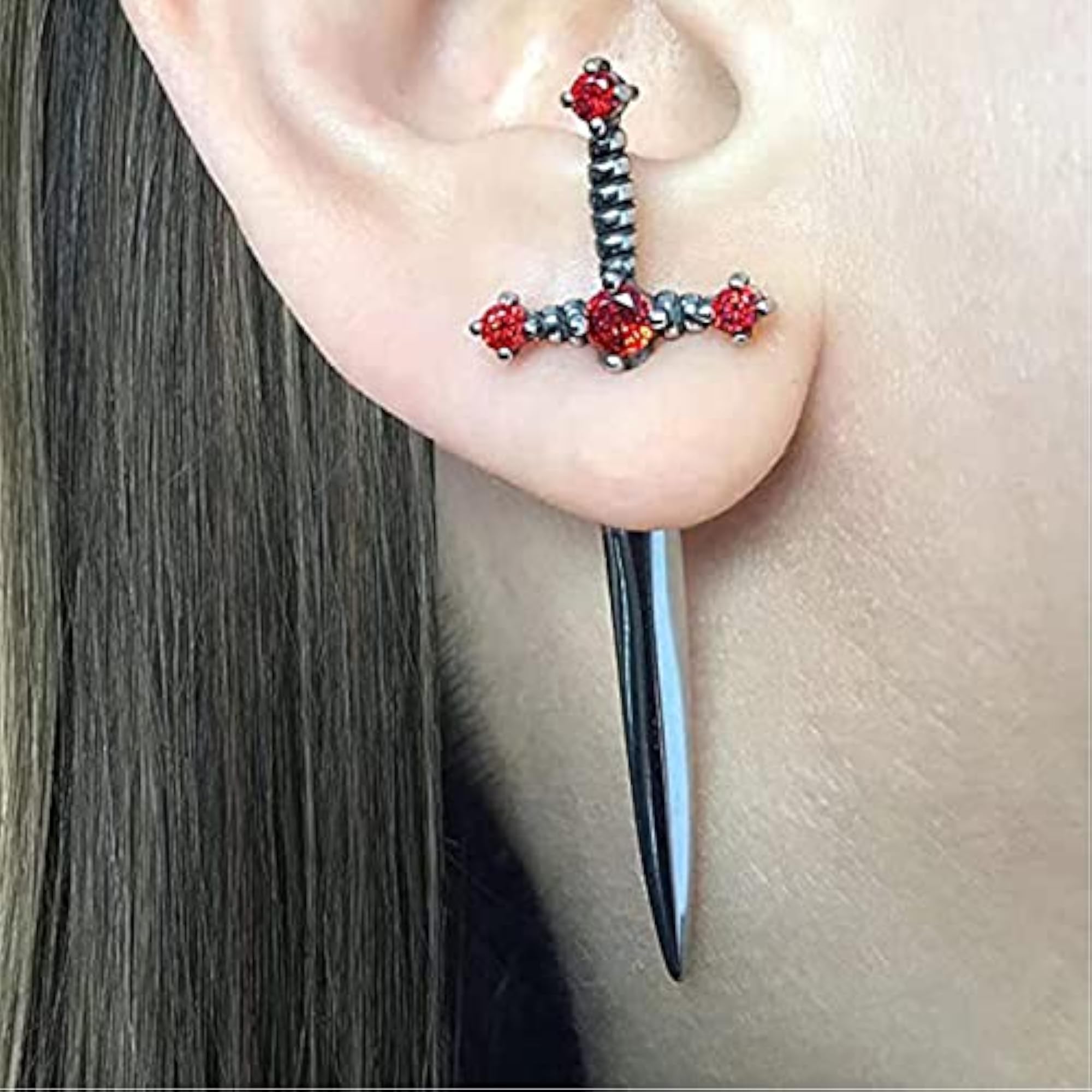 Vintage Gothic Sword Earrings with Rhinestone Dagger Design