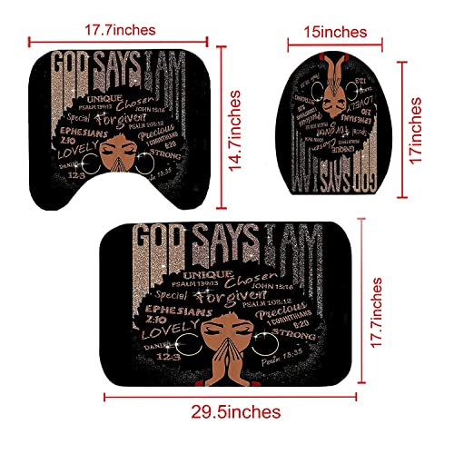 4Pcs/Set Elegant Black Girl Praying Shower Curtains With 12 Hooks,Glitter Rose Gold Inspirational Quotes Bathroom Sets,Non-Slip Rug Sexy African American Woman Shower Curtains For Bathroom Decor #TOP3