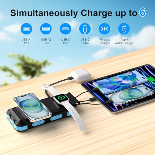 Image of Solar Charger Power Bank 49800mAh Wireless Portable Phone Charger, 𝗣𝗗𝟭𝟴𝗪 𝐐𝐂𝟑.𝟎 Fast Charging Built in 4 Cables with USB C 6 Outputs & 2 Inputs for Cell Phone