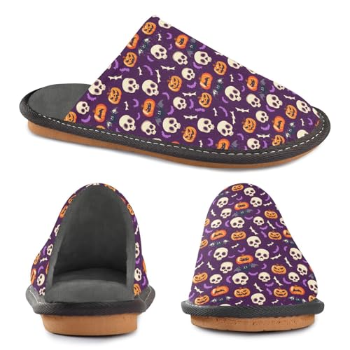 JUNZAN Halloween-themed Memory Foam Slippers for Women Men House Slippers for Bedroom Indoor Navy3