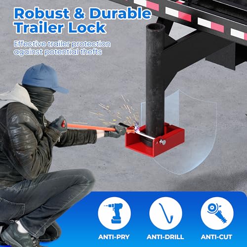 Youyikoo Heavy-Duty Gooseneck Trailer Lock Fits Most 7\" Bottom Plate Couplers, Gooseneck Hitch Lock Fit for Heavy Trailers, Livestock Haulers and RVs (1, Red) - Thumbnail 3