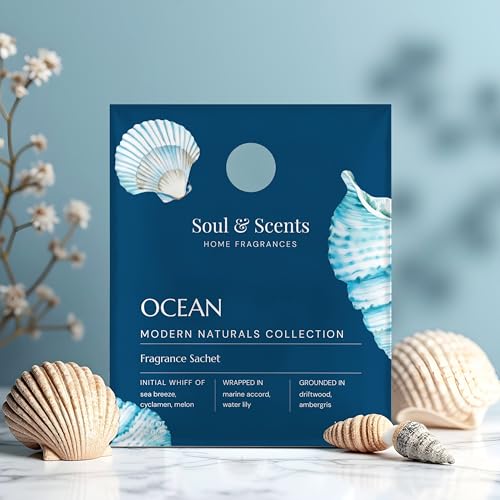 Image of Soul & Scents Ocean Fragrance Sachet | A Blend of Sea Breeze, Melon & Driftwood | Long-Lasting Air Freshener for Car, Wardrobe, Kitchen, and Travel Bag | Pack of 3-20gm Each
