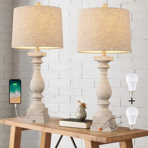 Bobomomo Farmhouse 3-Way Dimmable Touch Control Table Lamp Set Of 2 With Dual Usb Charging Ports For Bedroom Living Room Vintage Rustic Traditional Nightstand Bedside Lamps (2 Bulbs Included) #TOP1
