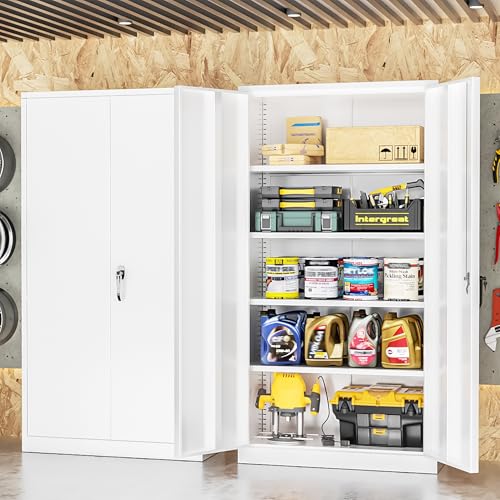 Image of INTERGREAT White Metal Storage Cabinet, 72 inch Locking Steel Cabinets with 2 Door and 4 Adjustable Shelves, Tall Metal Cabinet for Home Office, Garage, Warehouse