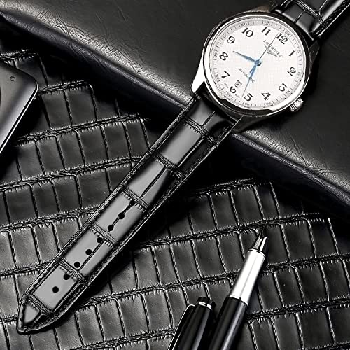 Image of Moran Genuine Leather Band Alligator and Cowhide Replacement Deployment Buckle Watch strap18mm to 24mm Crocodile Leather Strap for Men's and Women's