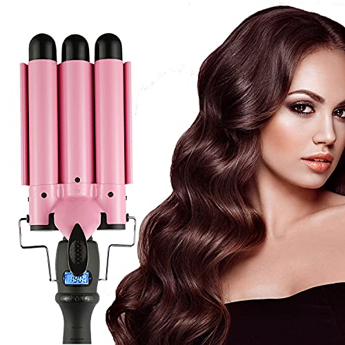 3 Barrel Curling Iron Crimper Hair Iron, 1 inch (25mm) Beach Waves Curling Iron with Temperature Adjustable Wave Wand, Crimper Hair Waver Iron Curler Hair Curler (25mm with LCD)