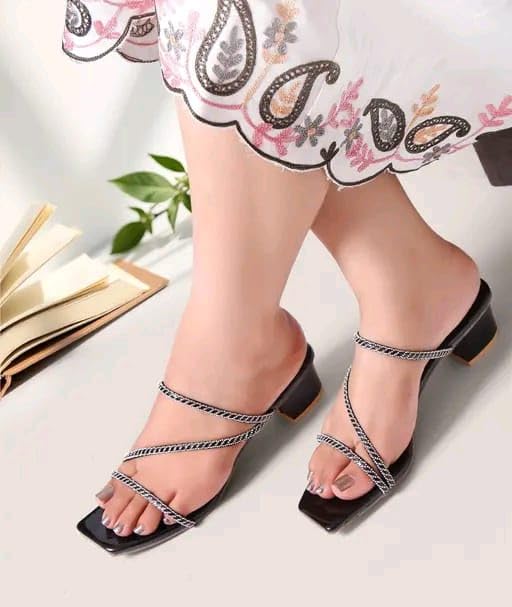 Image of Women's Fancy Patent Leather Heel Sandals - Fabulous Design|FK 813 BLACK HEEL-P