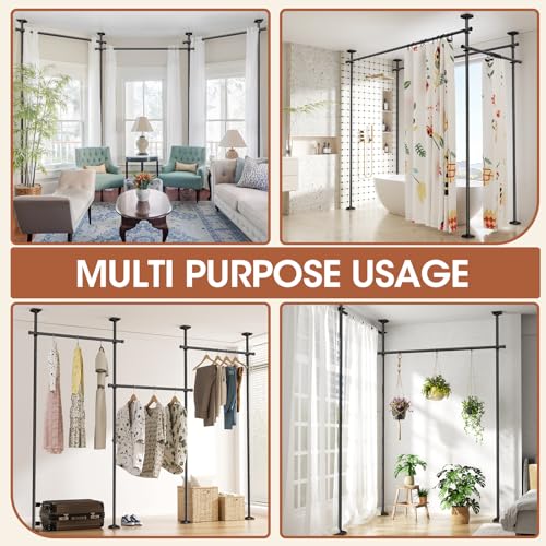Image of SUNALLY Room Divider Curtain Rod, No Drilling Wall Divider for Room Separation, 4-10ft(H) 28-171inch(W) Adjustable Heavy Duty Partition Space Separator Freestanding Tension Curtain Stand, Black