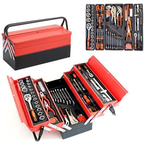 Toshionics Professional Tool Set 85PCS Hand Tool Set with Trolley Bag Socket & Spanner Tool Kit with Ratchet Wrench Screwdrivers & Pliers Portable Repair Tools for Home Auto Workshop