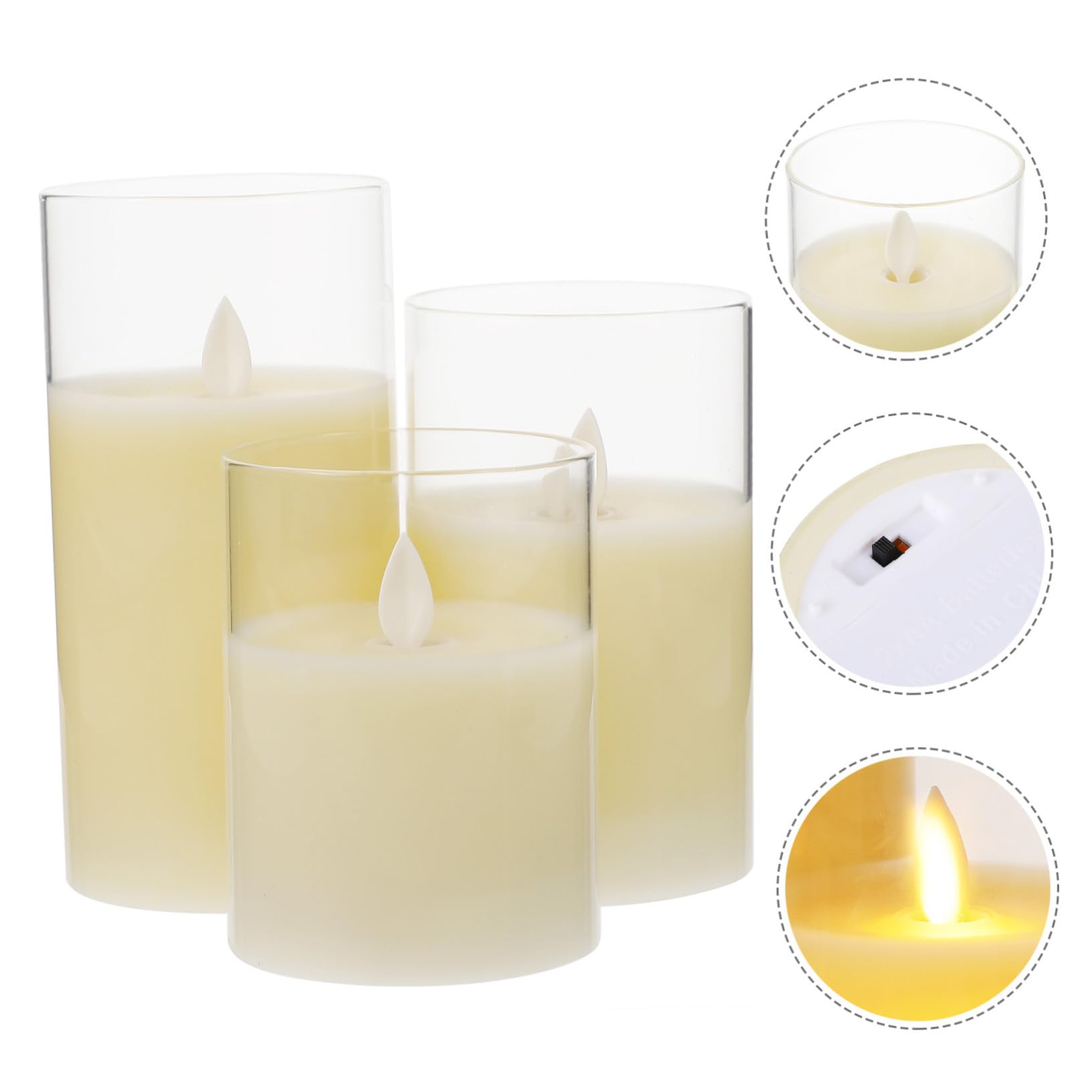 Lampade Candela Elettriche LED Simulate 3 Pezzi con Telecomando | Candeline LED con Telecomando, Paraffina e Vetro, senza Fiamma per Decorazione, 3 Pezzi