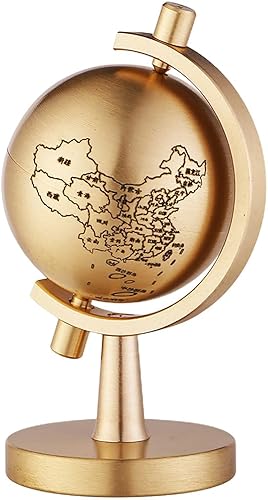 LOGOFUN Small Globe Brass Decorative Desktop World Globe Rotating Desktop Globe with Base for School Home Office Classroom