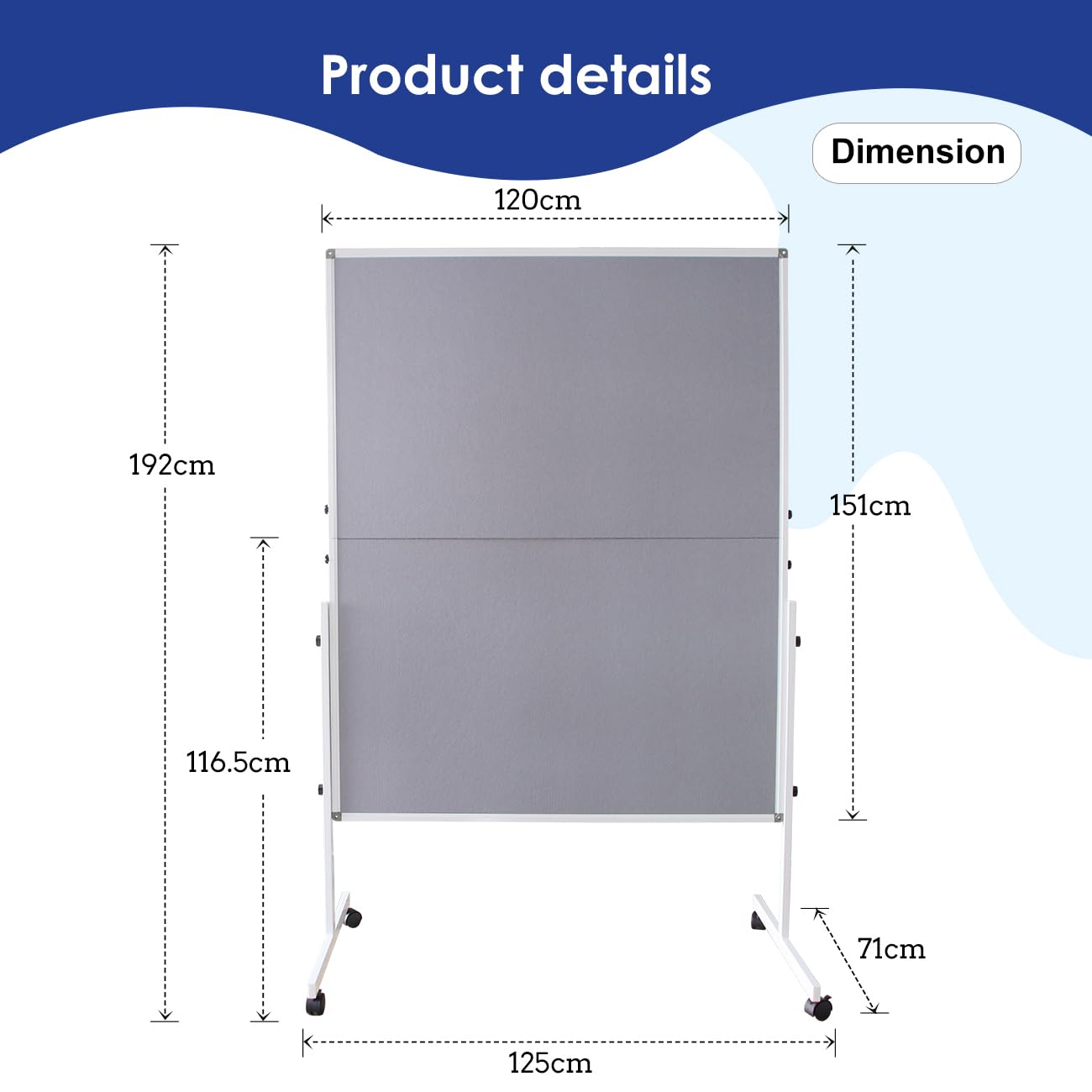 DEVELOP Mobile Raumtrenner mit Pinnwand-Funktion | 120x150 cm | Grau Stoffgewebe | klappbar, beidseitig nutzbar | Als Trennwand, Präsentationsfläche & Pinnwand