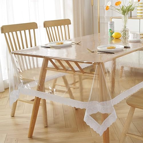 Homerz Premium High Thickness Transparent Table Cover with Lace, 15 mm Thick, Durable and Waterproof, 2 Years Guarantee (Silver Lace, 54x78 inch- 6 Seater) (B0CRP3G5YT) Amazon Price History, Amazon Price Tracker