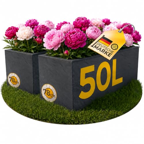 Ondis24 2X Pflanzkübel Vulkano je 50L Pflanzvolumen rechteckig Blumenkasten mit Wasserspeicher Balkon Terrasse Blumenkübel Doppelpack (Anthrazit)