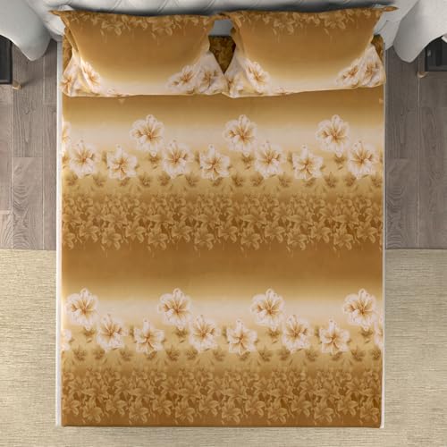Image of Cloth Fusion Cotton Feel Elastic Fitted Bedsheet King Size, 2 Pillow Covers | Glace cotton 186 TC, 78 x 72 inches, fits up to 8 inch mattress, soft, breathable, wrinkle-resistant, machine wash, brown