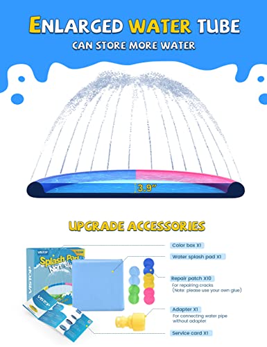 Image of VISTOP Non-Slip Splash Pad for Kids and Dog, Thicken Sprinkler Pool Summer Outdoor Water Toys - Fun Backyard Fountain Play Mat for Baby Girls Boys Children or Pet Dog (59 inch, Red&Yellow&Green&Blue)