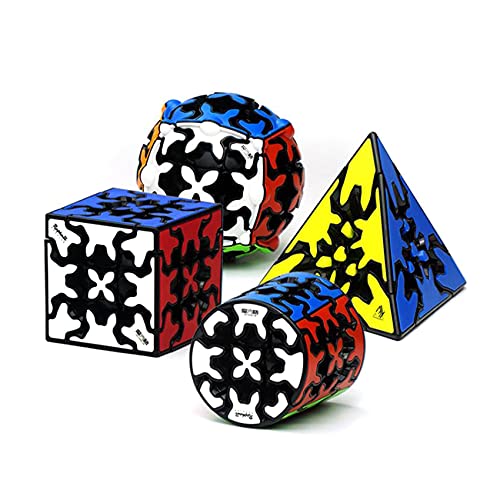 RainbowBox Gear Magic Cube Set, Gear Speed Cube Bundle of 3x3x3 Gear Cube Gear Pyraminx Cylindrical Gear Cube and Gear Ball Cube Puzzle Toys 4Pcs