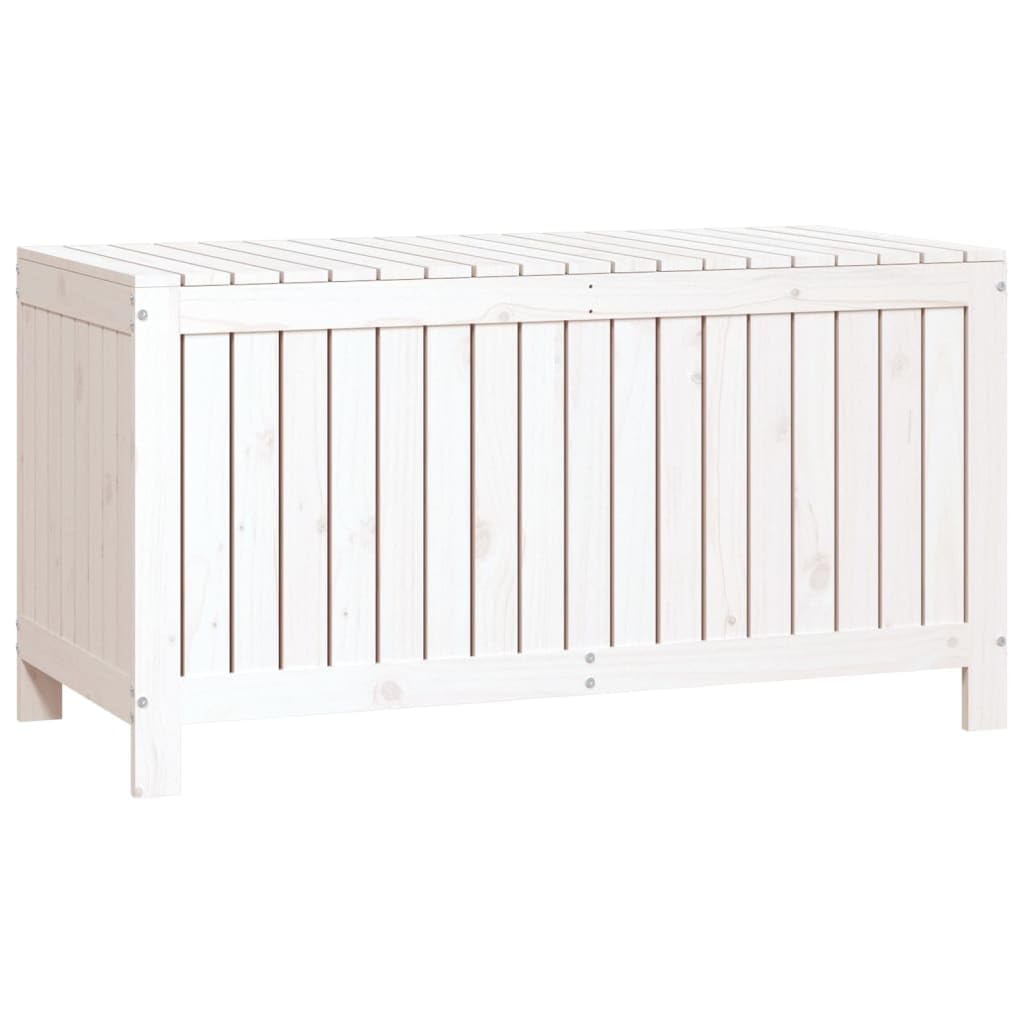 Baúl de jardín blanco de madera de pino maciza, 121 x 55 x 64 cm, con muelle de gas, espacio para herramientas de jardín, caja de cojines, caja de almacenamiento, caja de terraza, caja de