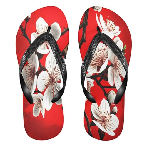 Nander Cherry Blossom Red Background Sandal Flip Flops of Men's & Women's,Beach Slippers Flip Flops Shower Shoes