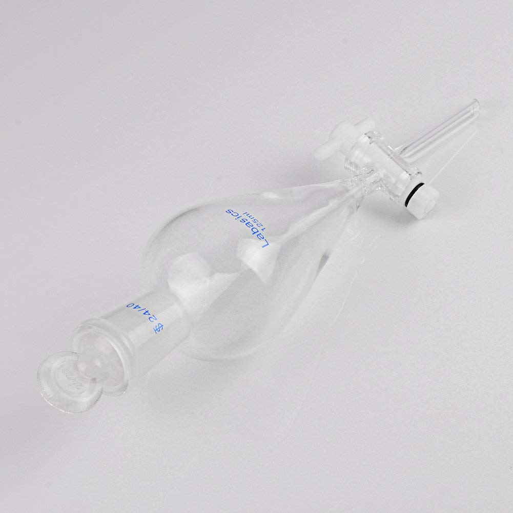 Labasics 125ml Ampoule à Décanter Conique en Verre Borosilicate avec Robinet en PTFE, Separatory Funnel Entonnoir Laboratoire - 125ml