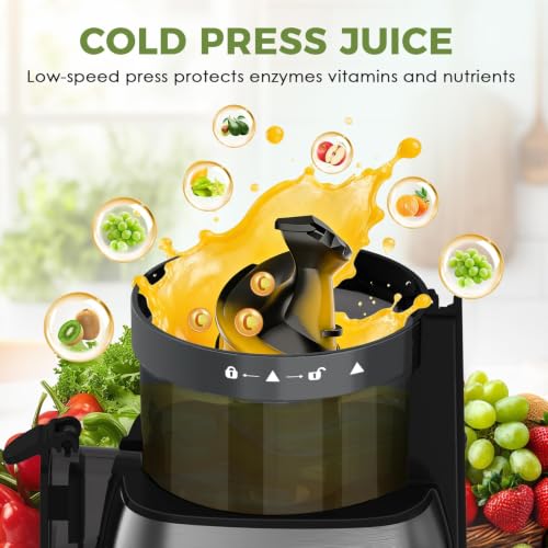 Cold Press Juicer with 5.3" Extra Wide Feed Chute, Slow Masticating Juicer Machine for Pre-Cut Fruits and Vegetables, High Yield Fruit Juicer, Easy Clean Design, BPA-Free - Image 6