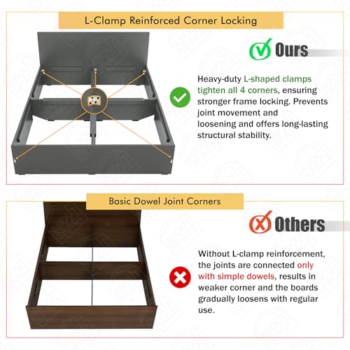 Image of ABOUT SPACE Bed - (80 x 74 inches) King Size Bed Without Storage | Engineered Wooden Bed Frame with Airflow & MDF Support Board for Mattress | 1-Year Warranty Cot for Bedroom - Brila Weave(Linen Grey)