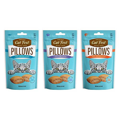 Image of BarkButler x Catfest Pillows with Crab+Salmon+Shrimp Creamy Filling Cat Treat Combo Pack,30gx3|Made with Natural Ingredient|0% Artificial Flavor,Colour or Preservative|for All Cat&Kitten Breed