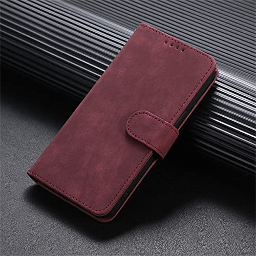 Étui portefeuille en cuir iPhone 14 Plus avec porte-cartes et fermeture magnétique vin rouge