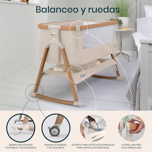 Miniatura 4 de Tutti Bambini Cozee Air Moisés Y Cuna Colecho Bebé - Cama Colecho Bebe Mecedora - Plegado Rápido - Bolsa De Transporte - Colchón Deluxe Transpirable Con 6 Alturas - 0-6 Meses Nogal Y Crudo
