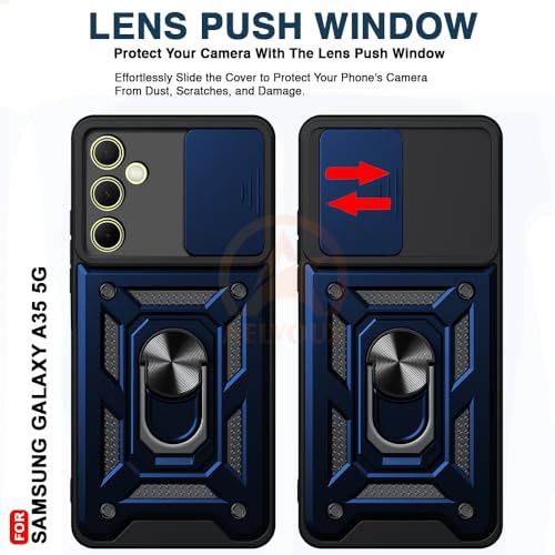 Image of Armor Bumper Back Cover Case for Samsung A35 5G | Rotating Camera Cover, Ring Holder & Kickstand | Heavy Duty & 360 Degree Protection Samsung A35 5G Back Cover (Blue)