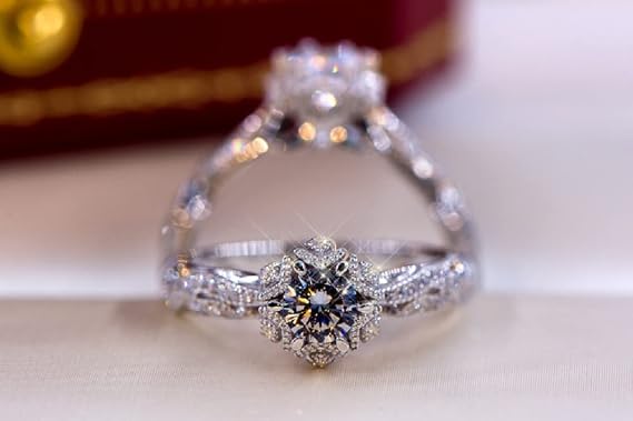 S925 Silver Women's Wedding Engagement Ring Hollow Flower Stars 1 Carat Diamond Ring AAA Cubic Zircon Engagement Ring (O)