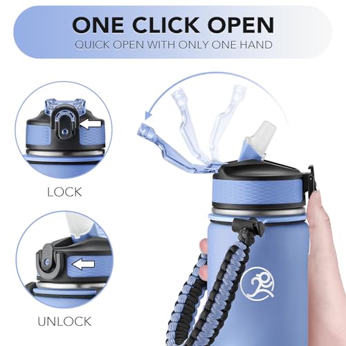 Image of GOSWAG 24oz Insulated Stainless Steel Travel Water Bottle, 2 Lids | with straw and no straw, Paracord handle, Double-wall vacuum keeps drinks cold or hot, Leakproof tumbler