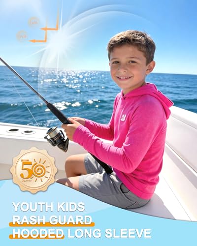 Image of Roadbox Boys Rash Guard UPF 50+ Sun Hoodie Kids Fishing Shirt Long Sleeve