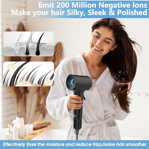 Image of KARFUN 110000 RPM Brushless High Speed Plasma Hair Dryer for Home Travel | 110000 RPM Brushless Motor Fast Dry Blow Dryer, 57dB Low Noise, 3 Heat 2 Speed Settings, for Home & Travel Use, Black