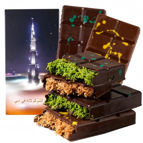 Image of Dubai Chocolate Bar Pistachio, Dubai Chocolate Bar, Viral Dubai Chocolate Bar, Dubai Dark Chocolate Bar Pistachio and Hazelnut Flavor - 2Box (Pistachio+Hazelnut flavor)