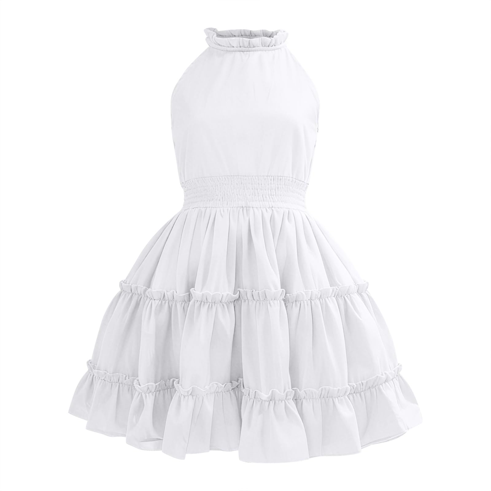 Vestito estivo per ragazze con spalle scoperte casual fluente punto smocked A Line Dress bambini senza maniche Swing abiti da festa con volant a strati prendisole festivo