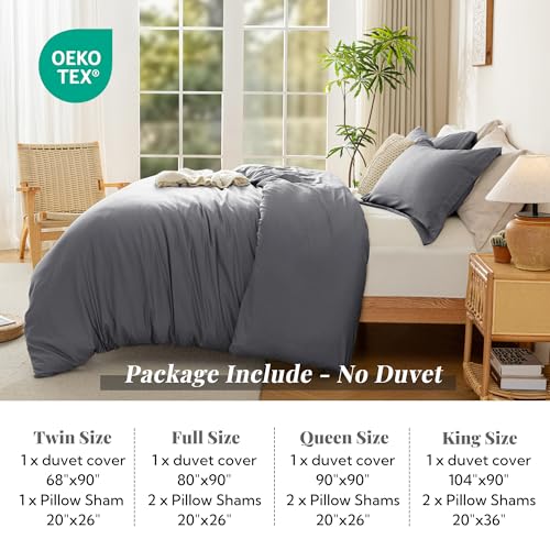 Image of MILDLY Duvet Cover King Ultra Soft Comforter Cover Set 3pcs, Dark Grey | Washed Microfiber Cotton-Like, Breathable Comfort, Hidden Zipper, Corner Ties, OEKO-TEX Certified, Fade Resistant
