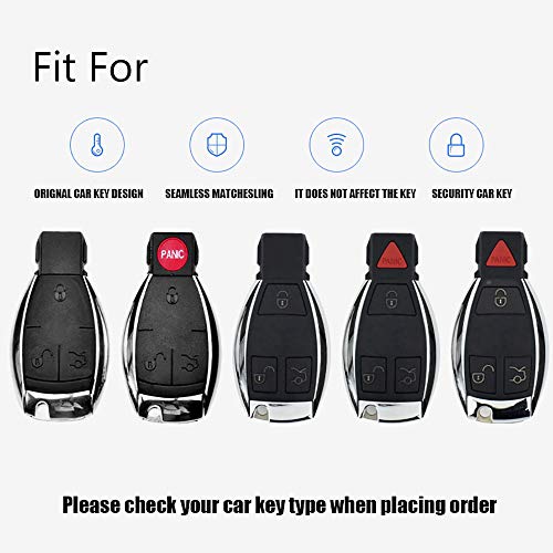 Ontto Key Fob Cover Genuine Premium Leather Abs Plastic Key Shell Smart Car Remote Holder Key Case With Keychain Fit For Mercedes Benz A C R S E Gla Clk Cls Class (White) #TOP2