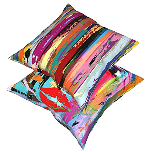 Abstract Multicolored Expressionist Work Of Art Vibrant Rainbow Throw Pillow Cover 18X 18 Set Of 2 Modern Cushion Square Pillowcase For Sofa Bed Car Home Decorative #TOP4