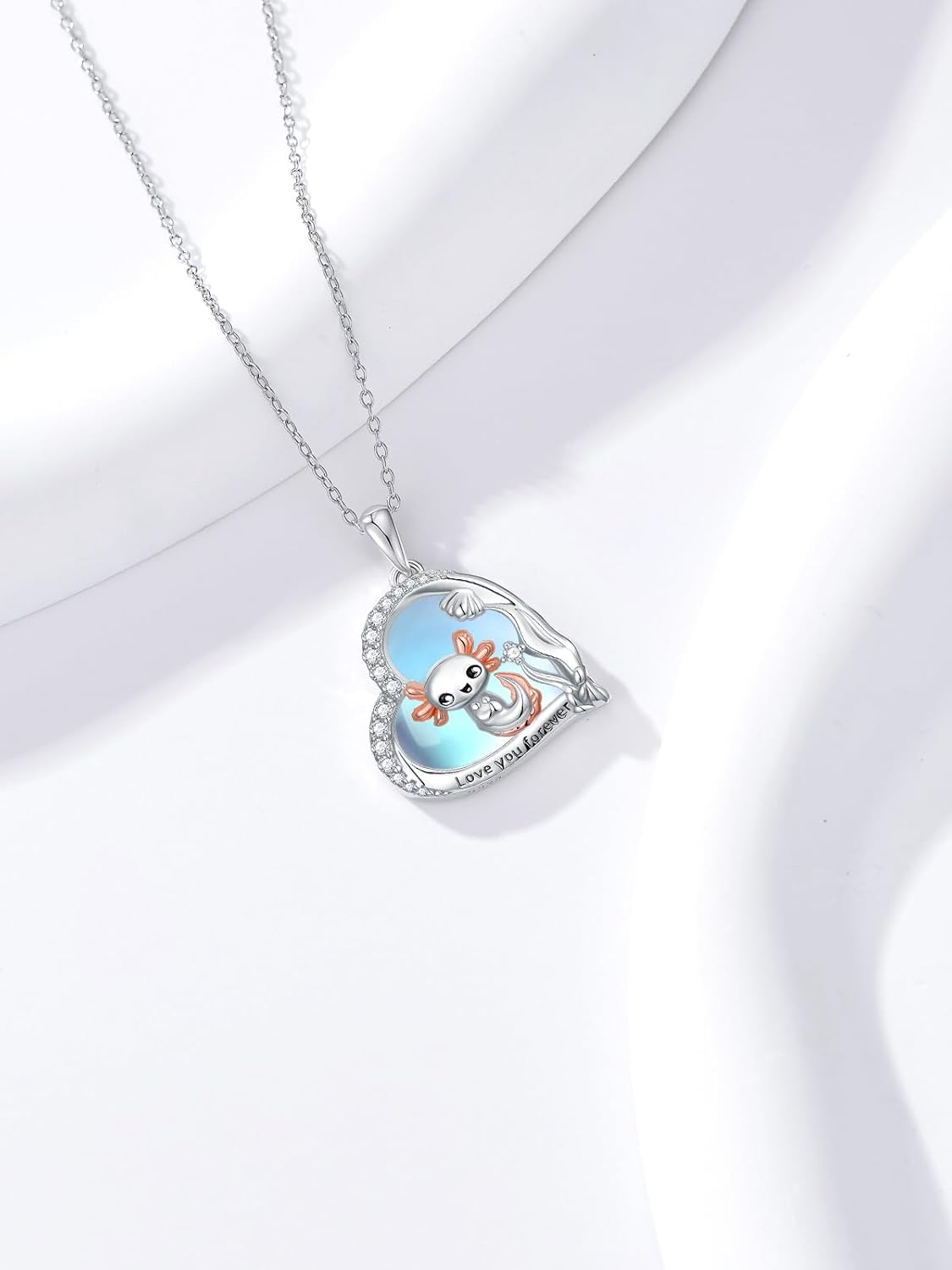 Dorunmo 925 Sterling Silver Moonstone Necklace Cat/Turtle/Axolotl/Starfish/Octopus/Hammerhead/Elephant/Stingray/Palm Tree/Manatee Heart Moonstone Pendant Jewelry Gift for Women - Image 3