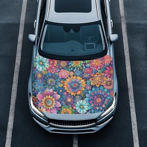 Image of Bohemian Flower Car Hood Cover, Stretch Polyester Car Hood Protector Removable Automotive Accessories Suitable Most Auto Sedans Trucks Pickup Sports Cars