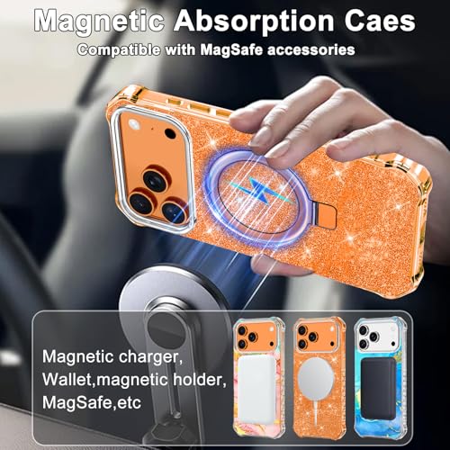 Shecaset for iPhone 18 Pro Max Case,[Compatible with MagSafe][Invisible Magnetic Ring Stand],Slim Iridescent Wavy Women Girls Case for Apple iPhone 18 Pro Max 6.9"(2026),Glitter Orange - image 5