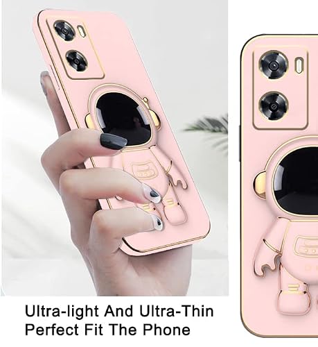 Compatible With Oppo A57S Case With Plating Creative Astronaut Cartoon Holder Pink, Oppo A57 4G Phone Case Silicone Shockproof Stand Soft Tpu Protective Slim Cover (Pink) #TOP2