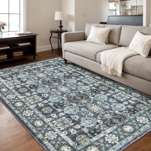 Washable 810 Area Rug with Vintage Floral Pattern