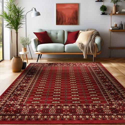 SIMPEX Tapis à Poils Ras, Conception Orientale, Tapis Rouge, 200 x 290 cm, Tapis de Style Oriental, Tapis Salon